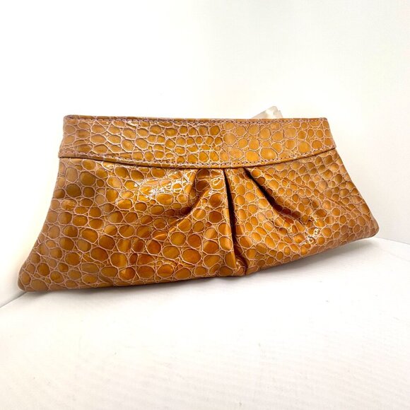 NWT Lauren Merkin Louise Clutch Caramel Croc Embossed Patent Leather Evening Bag - Picture 4 of 5
